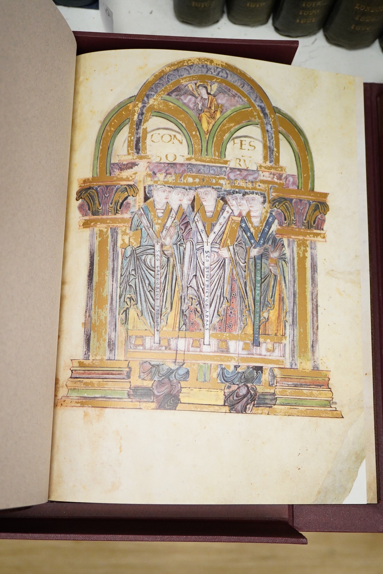 The Benedictional of Saint Athelwold. Limited facsimile edition. 119ff. in gold and colour (text and illus.) and limitation leaf; publisher's gilt lettered morocco with blind decorated panelled spine, ge. (by Smith Settl
